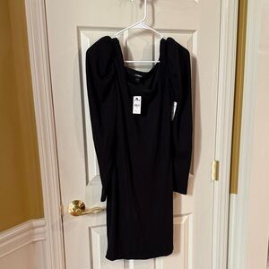 Express Black Ribbed Long Sleeve Dress
